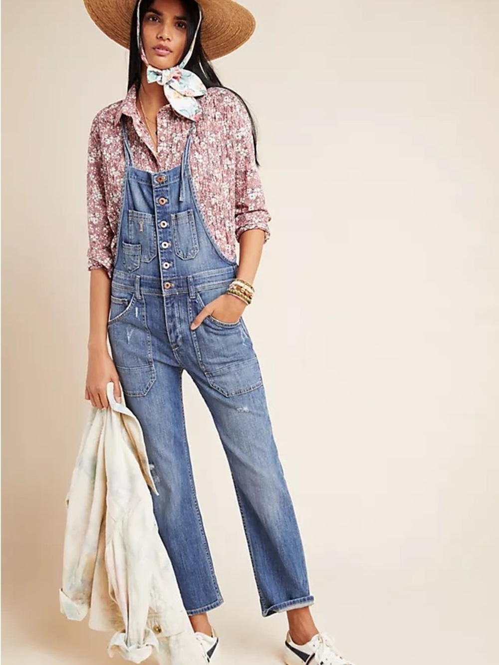 Anthropologie Blue Denim Button-Front Overalls